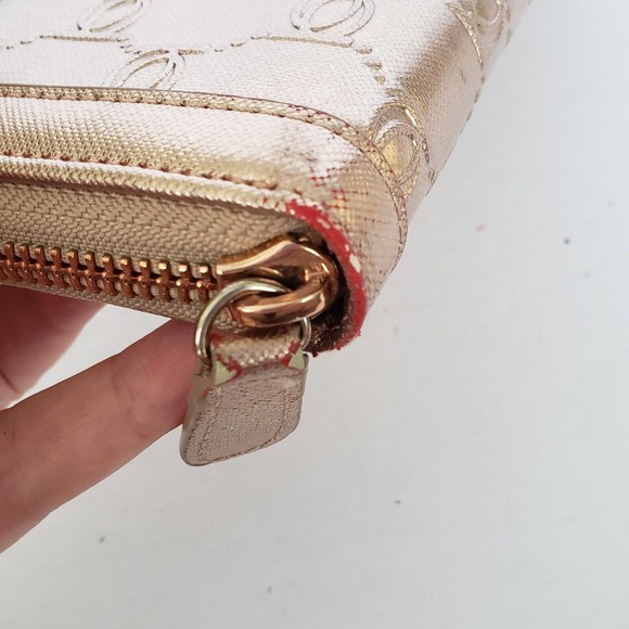 BEBE Rose Gold Signature Zip Around Clutch Wallet Continental Large Long Metalic - Picture 6 of 9